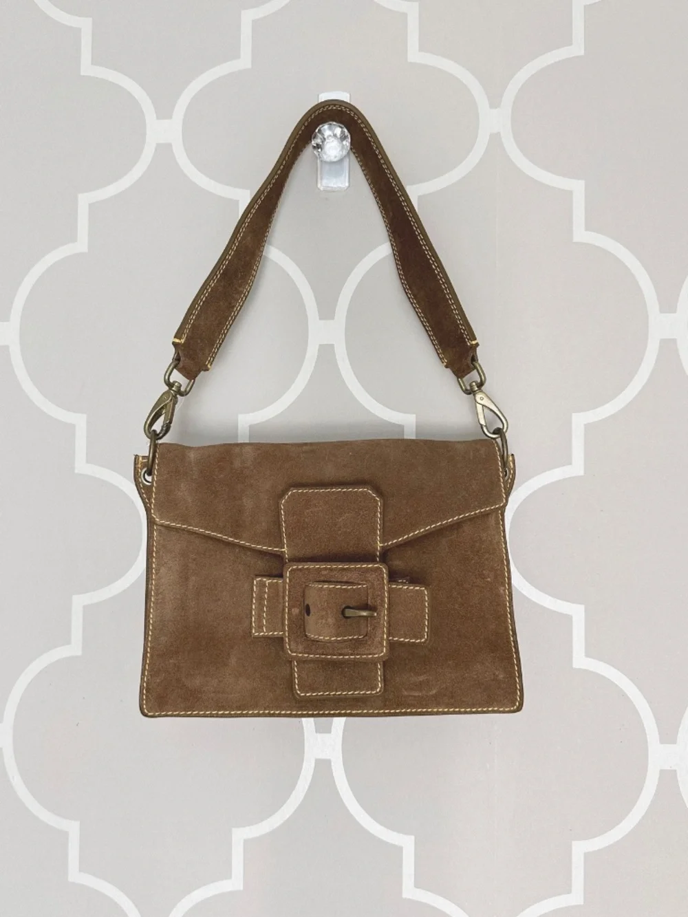 NWOT Vintage Miu Miu Brown Suede Buckle Shoulder Bag Y2K
